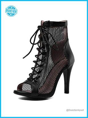 Classic Gladiator Lace Up Stiletto Heel Sandals Breathable Mesh Peep Toe